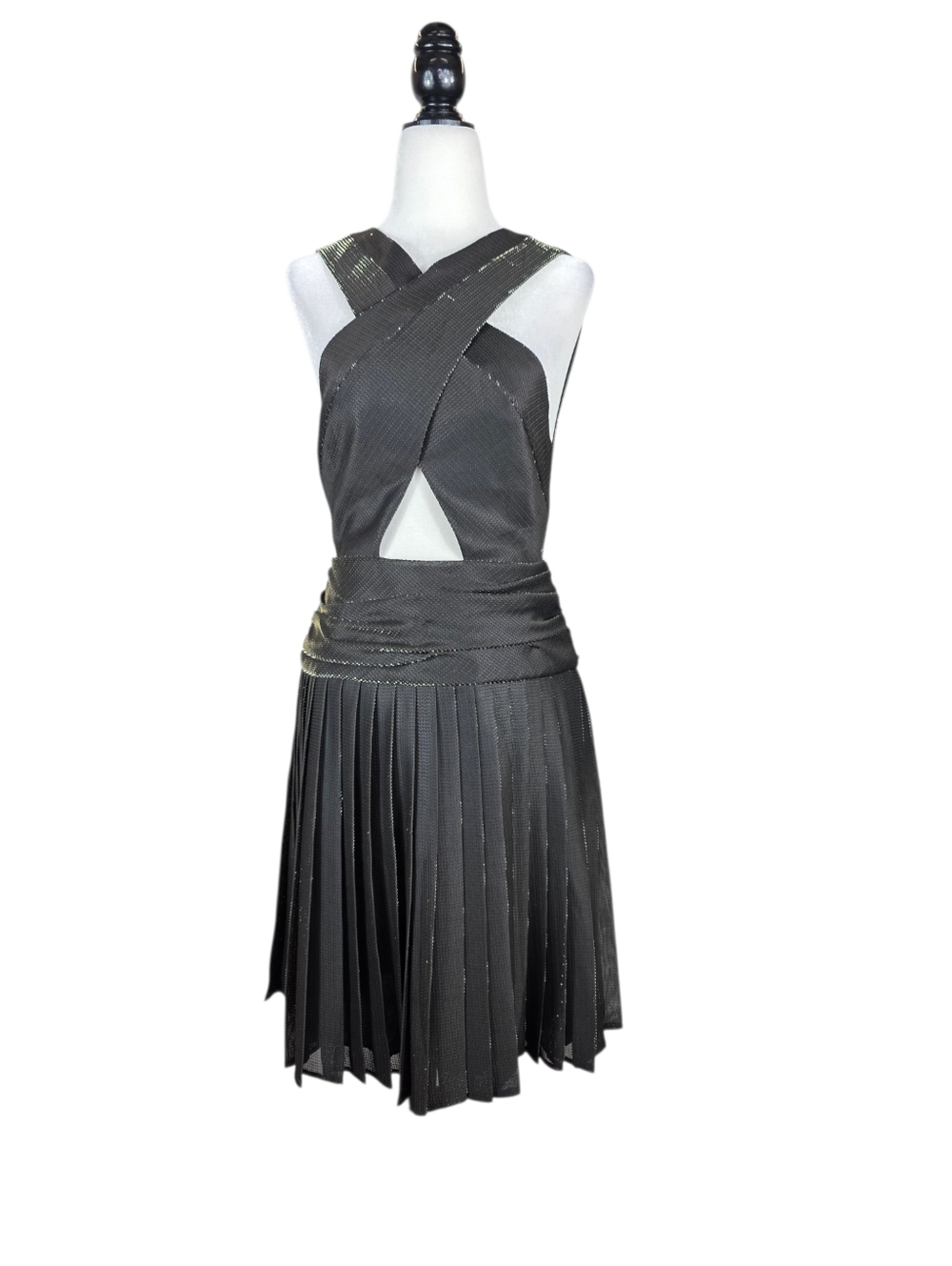 Dina JSR net textured Crisscross Pleated Midi Dress Rare silk lining